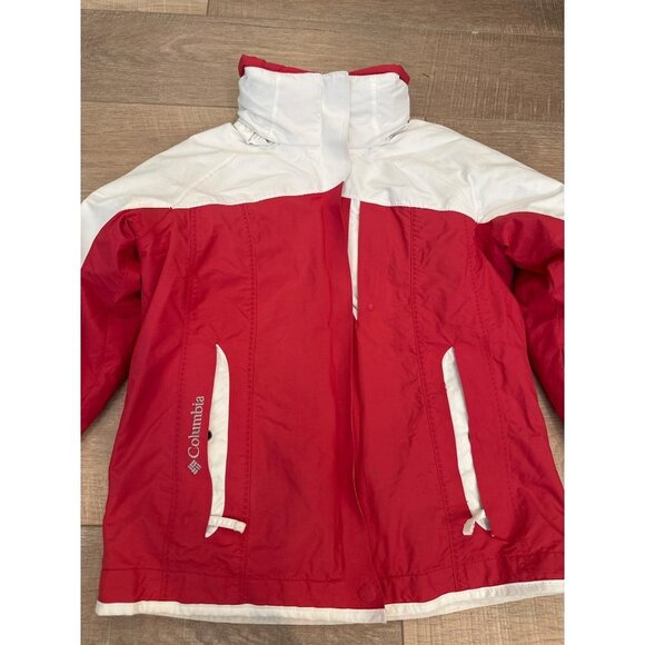 COLUMBIA GIRLS WHITE AND PINK SKI JACKET HOODED MEDIUM 7/8 - Picture 8 of 12